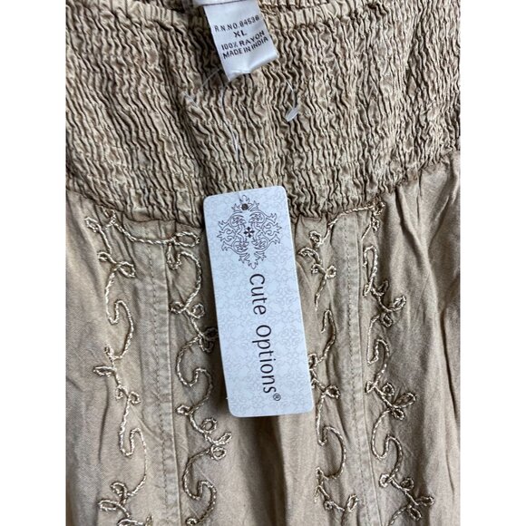 NEW Cute Option Boho Embroidered Midi Skirt Size XL Smocked Waist Prairie Floral - Picture 5 of 15